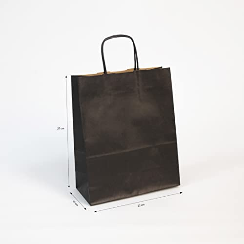 Clairefontaine 395712C - Un Paquet De 25 Sacs Cadeaux Kraft - 22x10x27cm - 100g - Couleur : Noir - Poignées Torsadées - Idéal Pour : Emballage Cadeaux, Secteur Alimentaire, Sac Kraft Basique