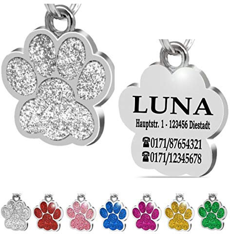 Ibera gifts - Hundemarke mit Gravur und personalisierte Hundemarke in Pfotenform, perfekt für kleine bis mittelgroße Haustiere (Silber)