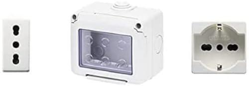 GEWISS - DY01006 Contenitore per apparecchi 27 Combi protetto 3 Posti grigio RAL 7035 IP55 con Nr. 1 Presa Schuko bianca, Nr. 1 presa bivalente bianca