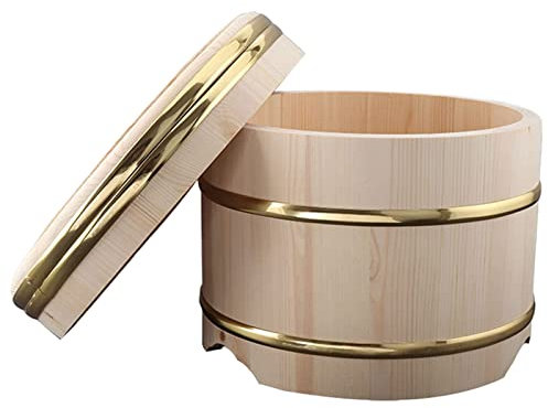Hangiri Sushi Oke Rice Mixing Tub Sushi Rice Bowl with Lid, Wooden Kitchen Food Container,Small