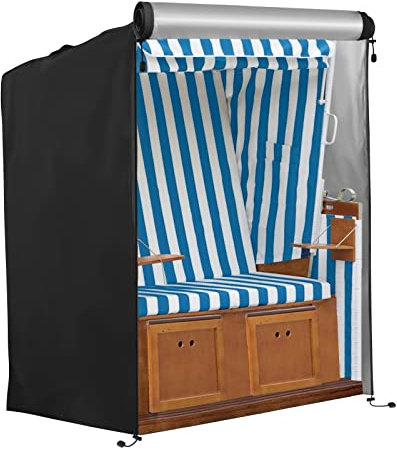 FINEW Telo protettivo per poltrona da spiaggia, in tessuto Oxford 420D, antivento, resistente ai raggi UV, antistrappo, impermeabile, per poltrona da spiaggia, 135 x 105 x 175/140 cm (nero)