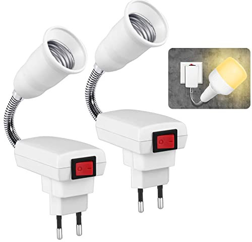 Sporgo 2 pezzi portalampada E27 con interruttore E27 attacco portalampada, con collo di cigno flessibile da 20 cm, 360 luci da lettura regolabili per lampada da cucina, lampade da parete e lampadine