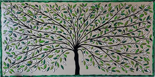 DORON ARTE QUADRO MODERNO ASTRATTO DIPINTO A MANO TELAIO GALLERY BORDI DIPINTI - ALBERO DELLA VITA FOGLIE - 1 metro x50x4 cm -RIF303