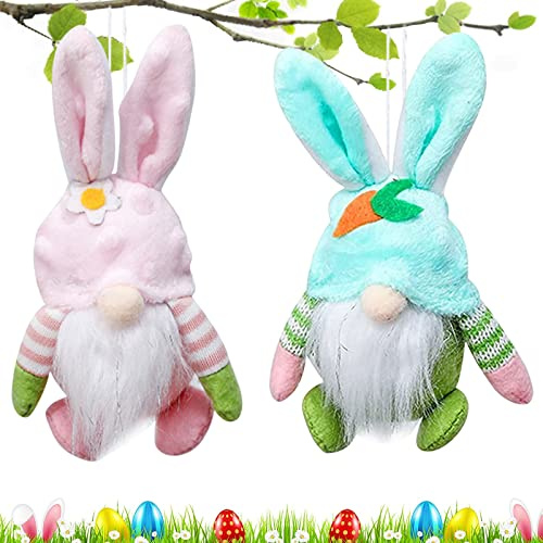 Set di 2 bambole con gnomo di Pasqua, con orecchie di coniglio, con ciondolo a forma di gnomo, decorazione pasquale in peluche, gnomo svedese, coniglietti pasquali, nani per feste di Pasqua
