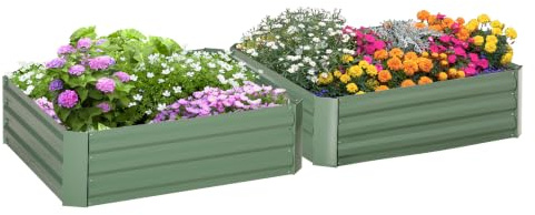 Outsunny Lot de 2 Carré Potager de Jardin 100L x 100l x 30H cm Vert | Tôle d'Acier Ondulée