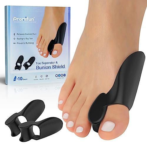 Promifun Gel-Bunion-Kissenschutz mit Separator für große Zehen, für Damen und Herren, überlappende Zehen, Zehenkorrektur und Abstandshalter – 10 Stück, Schwarz…