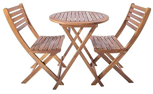 ZzZana Garten-Bistrotisch und Stühle Gesetzt, 3-teiliges Bistro Set, Terrassentisch aus Holz und Stühle, Klappbar Außenbereich Terrassenmöbel-Sets