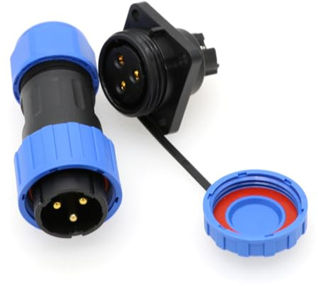 ZBLZGP TY20 3-polig 25A 380V Wasserdichter Industrierundstecker mit Gewindeanschluss, schnell trennbar Stecker und Buchse für 12AWG Kabel