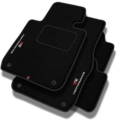 PERFORMANCE Personalisierte Velours Fußmatten Auto passend für Audi 100 C3 1982-1991 - Standard, Perforiert, weiß und rot -Präzise CNC-Stickerei, Design-Lochpaspel, Auto Fußmatten - Perfekt für Autofa