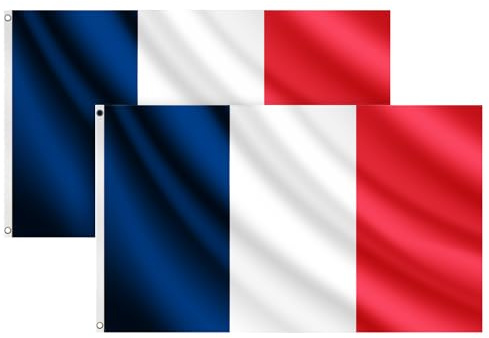 COCOSY 2 Stück Frankreich Fahne - 90 x 150 cm 100% Polyester Flagge Mit Messing-Ösen - Wetterfeste & Langlebige FR France für Sport