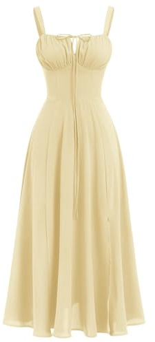 Women's Summer Dress Spaghetti Strap Dress Spring Boho Dress Front Slit Swing Midi Sundress Party Holiday Beach Dress-