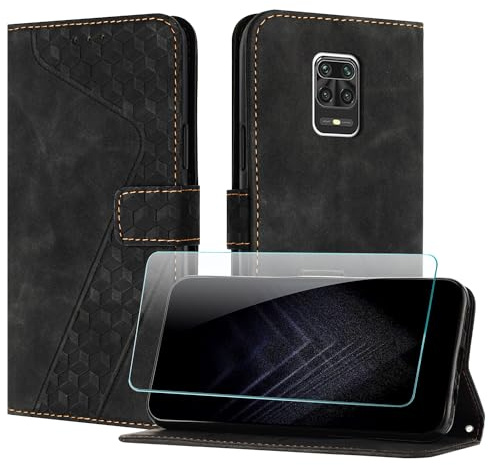 JayModCase Funda para Xiaomi Redmi Note 9 Pro, PU Piel Flip Carcasa con [Redmi Note 9 Pro Protector de Pantalla] Cierre magnético Soporte Plegable Tarjetas y Cartera (Negro)