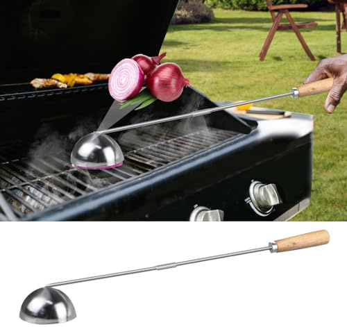 Onion Holder Grill Brush, Grill Cleaner Brush, BBQ Grill Accessories use for Charcoal Grills, Gas Grills. 28 in Black Metal Holder, Heat Resistant(Hand Made), Grill Brush Bristle Free(Silver)