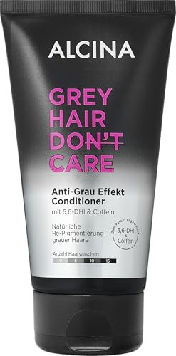 ALCINA Grey Hair Don't Care Anti-Grau Effekt Conditioner | 1 x 150 ml | bei ersten grauen Haaren | natürliche Re-Pigmentierung | zum Patent angemeldet 5,6-DHI & Coffein | für braunes bis dunkles Haar