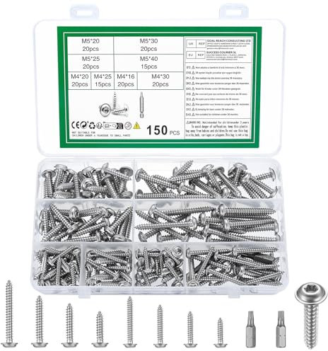 150 Pcs M4 M5 Self Tapping, Wafer Wood Screws for, Torx, Torx Drive Truss Screws, Decking, Self Drilling Pan Chipboard for Sheet Metal