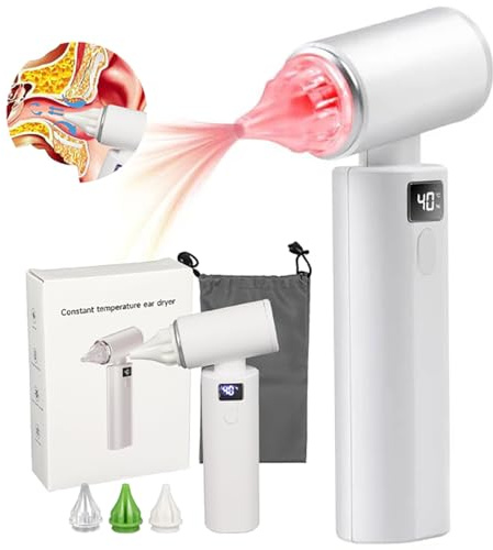 Electric Ear Dryer with 3 Earplugs, 650nm Red Light + 3 Gear Wind Temperature, Low Noise, Efficient Drying, Safe Reusable, Rechargeable Ear Dryer for Adults and Kids