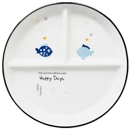 DouYuan Porcelain Divided Plates, Round 3 Compartment Plates Ceramic, Portion Control Plates for Adults Weight Loss, Compartment Dinner Plates Perfect for Balanced Diet (A)