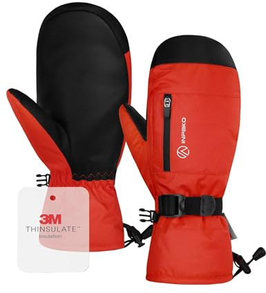 INPAKO Winter Ski Mittens for Men Women, 5-Layer 3M Thinsulate Thermal Snowboard Mittens, Cold Weather Snow Gloves for Skiing Outdoor Sports