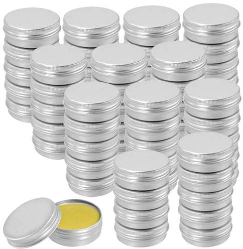SENJEOK 60 PCS 30ml Silver Aluminium Tin Can,1oz Round Aluminium Tins with Lids, Small Metal Travel Container Jars for Candle Making, DIY Crafts