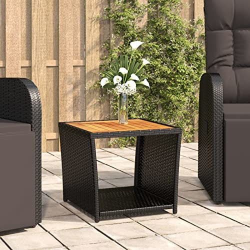 Gecheer Tavolino con Piano Legno Nero Polyrattan Legno Massello Acacia,Tavolo da Esterno,Tavolo da Pranzo Rettangolare,Tavolo da Sala da Pranzo,Tavolo da Cucina,Tavolo da Esterni,P319558