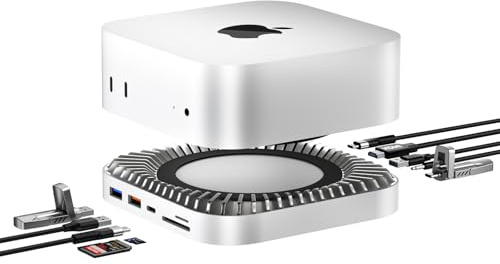 RayCue Mac mini M4 Dock, Aluminium Ständer und HDMI Hub für Mac mini M4 und Pro 2024 mit M.2 NVMe/SATA SSD-Gehäuse, 4K60Hz HDMI,10G USB A/C, 5G USB A*2, SD/TF, Audio