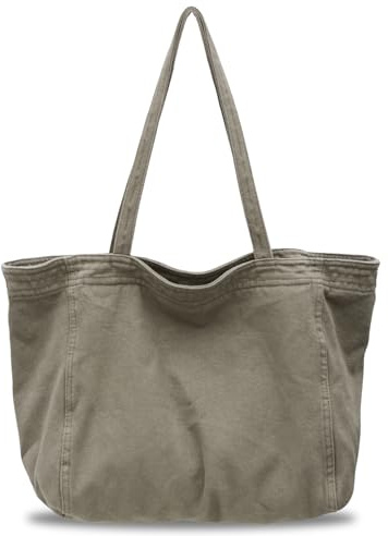 Boziee Denim/CanvasTasche Damen Shopper Groß Damen Tote Bag Beuteltasche Mit ReißVerschluss,Tragetasche Shopping Bag für School Schule Arbeit Büro Reisen Einkaufen Alltag