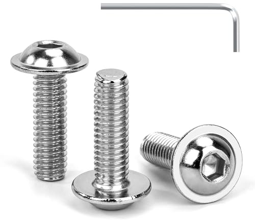 Tunejoy Vis à Tête Bombée avec Bride M6 x 20 mm Vis à Six Pans Creux en Acier Inoxydable A2 V2A Boulons à Tête Hexagonale avec Clé Allen Filetage Complet 30 Pièces