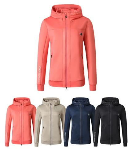 Covalliero – huvjacka för kvinnor, huvtröja med dragkedja med huva – huvjacka med dragkedja – midja sweatjacka med 2 fickor – ridkläder i 4 färger och 6 storlekar, korall, L