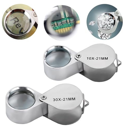 Lupe Loupedeck Lupenbrille Leselupe Juwelierlupe Vergrößerungsglas Lupen Lesehilfe Lupenglas Handlupe Kinder Klein Senioren Forscher Juwelier 30X & 10X, 2 Stück