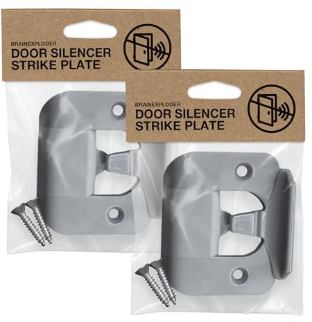 BrainExploder Door Silencer Strike Plate - Flexible, Noise Eliminating Fix for Loud Latches | Fits with No Modifications, Stops Slamming | -20 dB | 4X Quieter | Gray/Two Pack