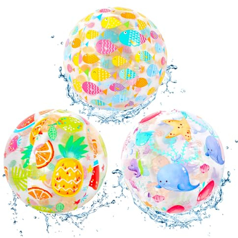 VINEST 3PCS 35cm Inflatable Beach Ball, Holiday Essentials Beach Balls, Beach Essentials Water Ball, Transparent pool toys Summer Games for Kids Boys Girls and Adults Outdoor Playground