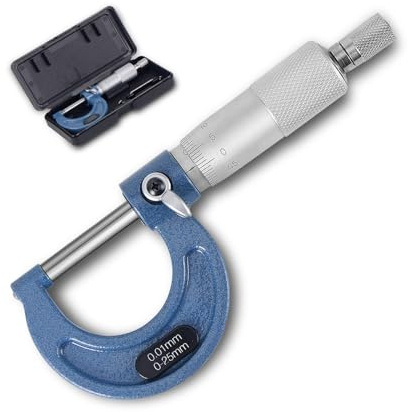 Micrómetro de 0,01 mm de resolución, rango de medición 0-25 mm, tornillo de medición de alta precisión, micrómetro métrico exterior pinza de freno con ajuste de cero llave