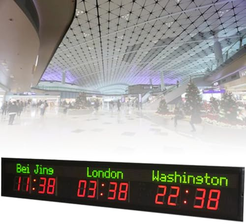 Orologio con Fusi Orari Mondiali, Orologio digitale a LED a Colori con Fusi Orari Multipli, Orologio da Parete con 3/4/5/6 Città, Regolazione Della Luminosità,3City