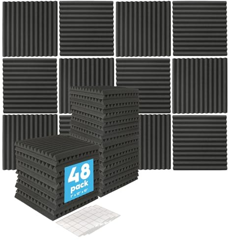 Harbour Housewares Panneaux acoustiques en mousse avec ruban adhésif double-face, 2,5 x 30 x 30 cm, 48 x adhésif, insonorisant, isolation acoustique, panneaux anti-bruit pour la maison