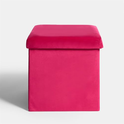 OHS Cube Ottoman Storage Box Matte Velvet, Upholstered Storage Ottoman Boxes with Lid Space Saving Footrest with Hidden Storages for Living Room Bedroom, Bright Pink