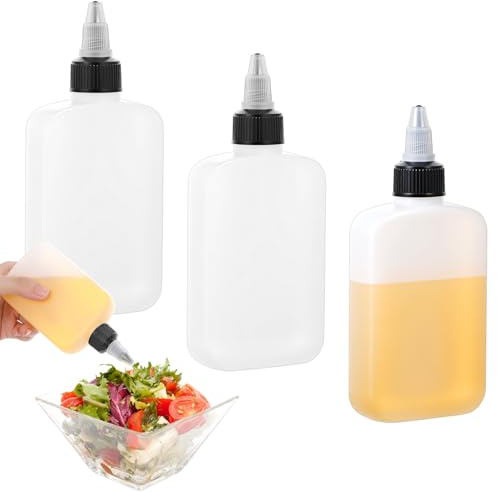 BOHUIZ 3 Pcs Small Oil Dispenser Bottle for Camping and Kitchen, 120ml/4oz | Mini Leak-Proof Squeeze Liquid Condiment Bottle, with Twist Top Cap, Reusable Small, Travel Oil Containers