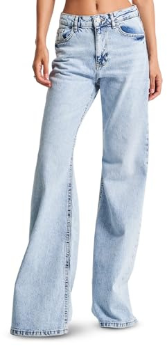 IT'S BASIC Wide Leg Jeans for Women High Waisted, Relaxed fit, Flared Trendy Womens Jeans Stretchy Denim Pants, Stonewashed Light Blue