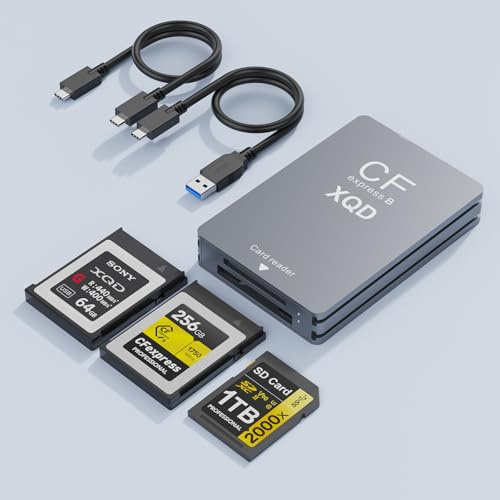 Lettore di schede CFexpress 3 in 1 tipo B/XQD/SD, USB 3.2 Gen 2 10 Gbps CFexpress tipo B con doppio slot, compatibile con Sony G/M Serie/Lexar/CF Express tipo B per Windows/Mac OS/Linux