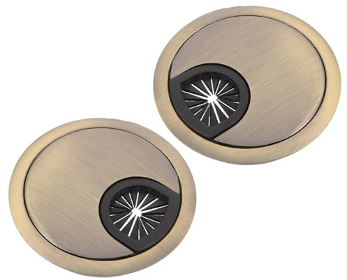 iplusmile Passacavo Da Scrivania in Lega, Copriforo Per Cavi Rotondo 60 Mm, Organizer Per Cavi Da Ufficio, Set 2 Pezzi, Superficie Ossidata Resistente, Facile Installazione Per Scrivanie Ordinate
