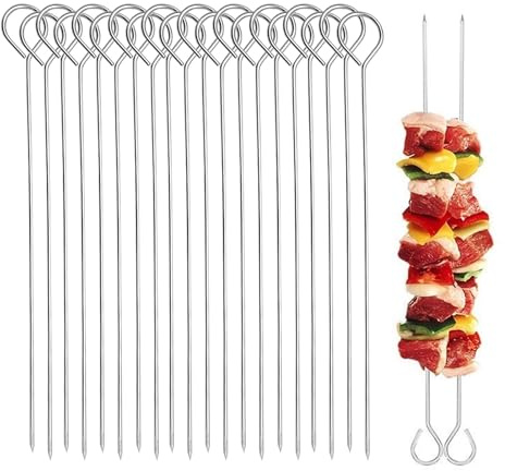 20 PCS BBQ Metal Skewers Stainless Steel, 7.87/20cm Air Fryer Skewers, Reusable Food-Grade Kebab Skewer for Grilling, Oven, and BBQ