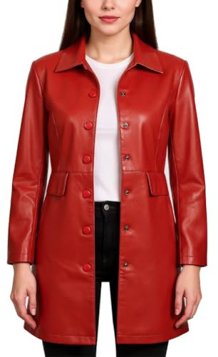 HotYou Elegantes Chaqueta Efecto Piel Motociclista Blazer Cuero Sintético Abrigo Larga Cazadora Mujer Manga Larga,Rojo,5XL