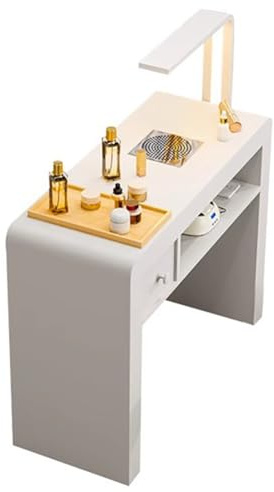 Estación de mesa de manicura multifuncional con luz LED, colector de polvo y estantes de almacenamiento para arte de uñas profesional