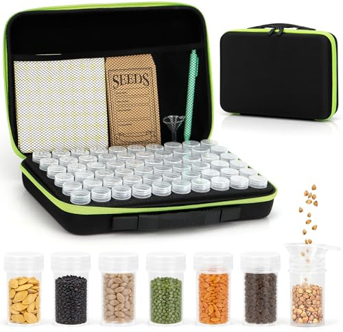 60 Fächer Saatgut Aufbewahrungsbox, Samen Aufbewahrung mit Samenumschlägen, Etiketten Aufklebern, Trichter | Saatgut Box für Gemüsesamen, Chili Samen | Garten Zubehör & Geschenk für Gartenliebhaber