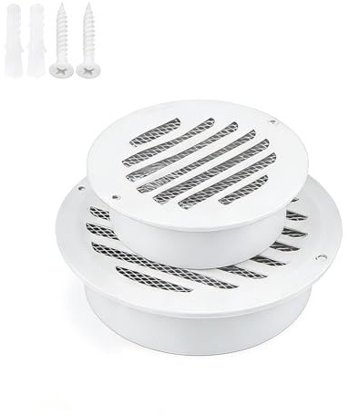 Black Round Wall Air Vents Cover 175 67 105 mm, 304 Stainless Steel Louvered Grille Covers Hood with Screen Mesh, Ducting Soffit Vent with Screws for Garages, Sheds, Offices(White,105mm)
