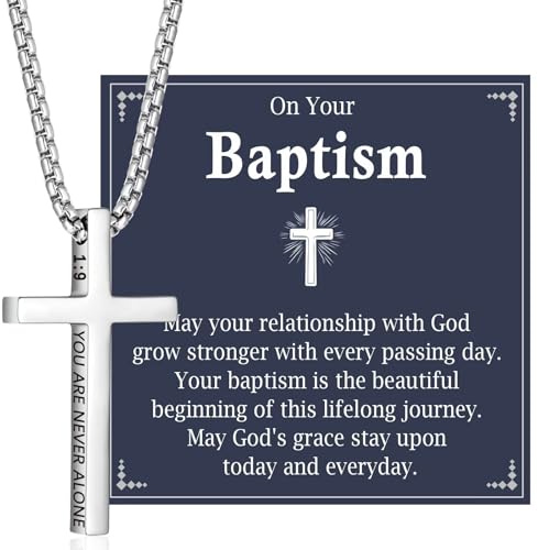 OAVOOK Baptism Gifts for Boys Cross Necklace Teen Boys Christian Religious Jewelry for Son, Grandson, Brother, Nephew