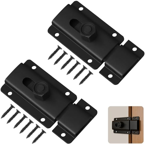 2 Stück Türriegel Schwarz (80mm) - 2 Montagearten: Kleben oder Bohren - Aluminium Riegel Tür für WC, Bad & Schlafzimmer - Selbstklebender Schieberiegel Innen, Rostfrei, Stabil & Massiv