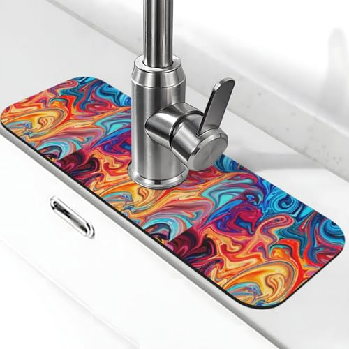 YXDVPALNE Vernice effetto marmo colorato, Ventosa per rubinetto da cucina, tappetino paraschizzi per lavandino, per il ripiano del bagno, 38 x 14 cm