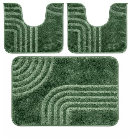 PARAMAISON Set Tappeti Bagno 3 Pezzi Antiscivolo in Polipropilene, 2 Tappeti WC 37,5x45 + 1 Tappetino 45x75 cm, Morbidi e Resistenti, Facili da Pulire, Made in Italy | Verde