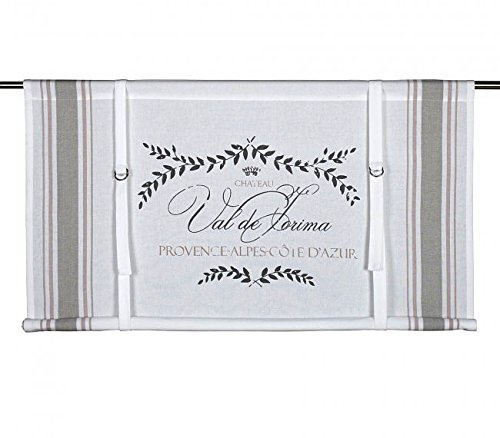 Scheibengardine Raff Gardine Raffrollo Vorhang 'PROVENCE' 100 x 90 cm (BxH) weiß beige rosa mit Aufdruck Baumwolle Landhaus Shabby French Vintage Retro Antik Nostalgie