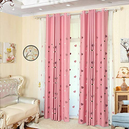 Lactraum Vorhang Kinderzimmer Mädchen Blickdicht Rosa mit Ösen Bestickt Herz 100 x 245cm